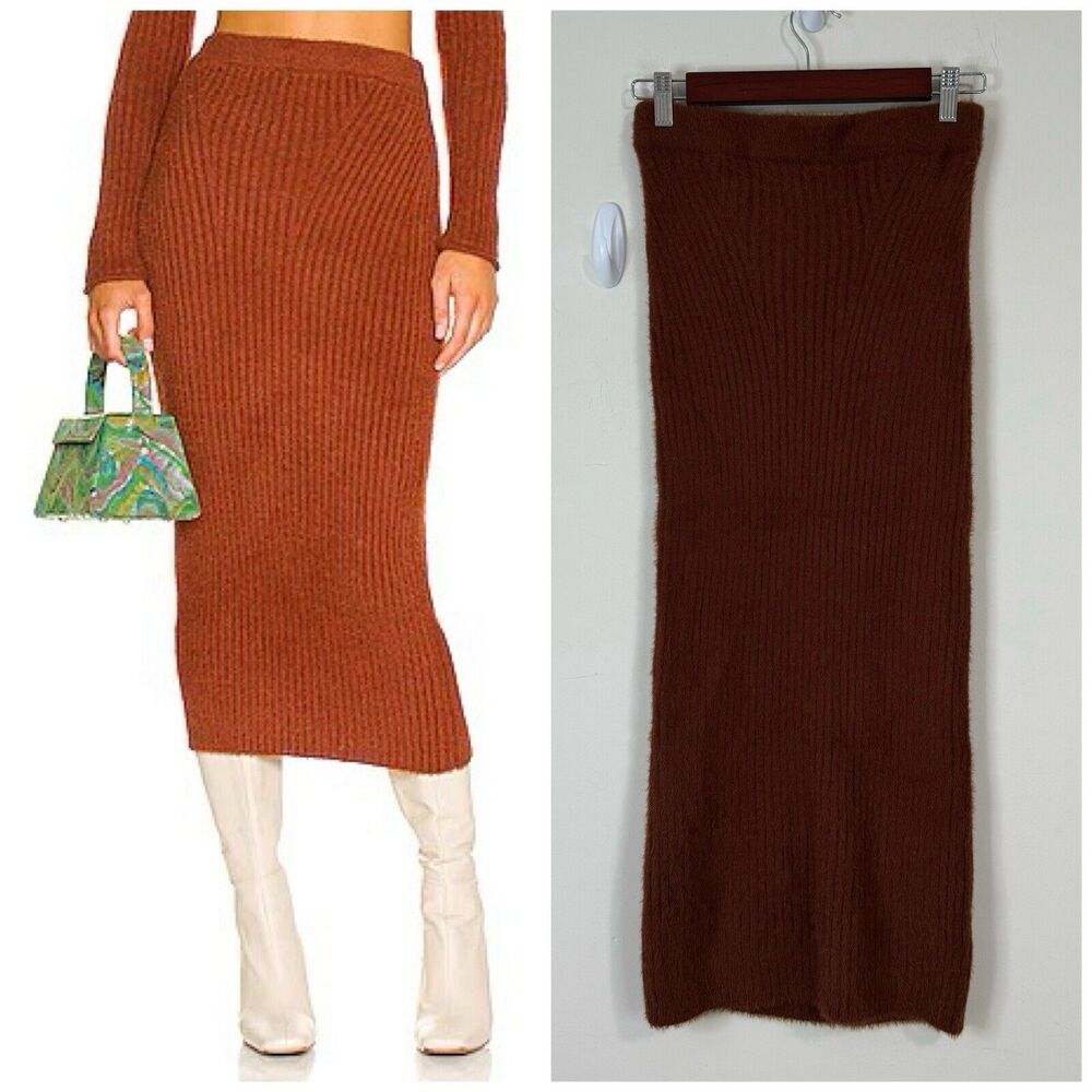 NWT Lovers and Friends Ida Ribbed Midi Skirt Size XS Brown Wool Alpaca Blend